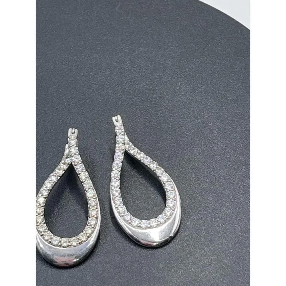 Vintage Designer CZ 925 Sterling Silver Twisted 3D Leverback‎ Dangle  Earrings